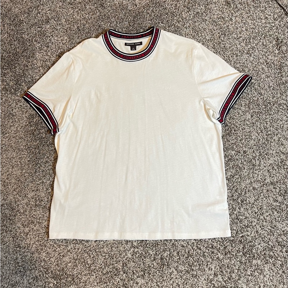 Michael Kors XXL White T-Shirt Logo Trim Short Sleeve Menswear Casual Designer